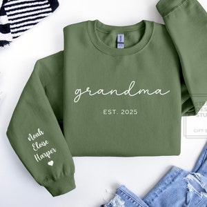 Custom Grandma Sweatshirt With Grandkids Names On Sleeve, Personalized Granny Gramma Gigi Nana Gift, Mothers Day Gifts, Grandmother Sweater