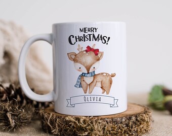 Reindeer Custom Name Merry Christmas Mug, Christmas Mugs, Reindeer Mugs, Personalized Mugs, Holiday Mugs, Custom Mug, Christmas Gifts, 11 oz