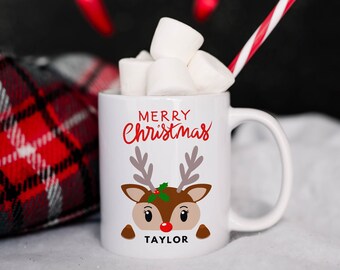 Reindeer Customized Name Christmas Mug, Christmas Mugs, Reindeer Mugs, Personalized Mugs, Holiday Mugs, Funny Mugs, Christmas Gifts, 11 oz