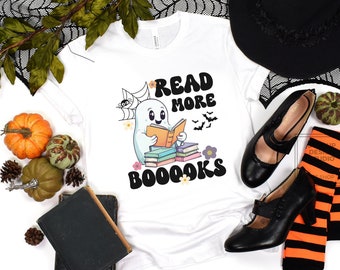 Ghost Reading Books Shirt, Bookish Halloween Shirt, Halloween Teacher Gift, Librarian Halloween Tee, Ghost Shirt, Fall Book Lover Shirt