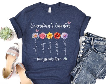 Custom Grandma Shirt with Birth Flowers and Names, Unique Granny Mimi Gigi Gift, Mothers Day Gift, Grandchildren, Personalized Birthday Gift