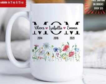 Custom Mom Mug With Kids Names, Mother's Day Coffee Mug, Mothers Day Gift From Daughter Son Kids, Mama Cup, Mommy Gift, Birthday for Mom