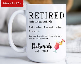 Retirement Gifts for Women Men, Personalized Retired Mug, Funny Retirement Gift from Coworker, Colleague Leaving Gift, Sarcastic Retired Mug