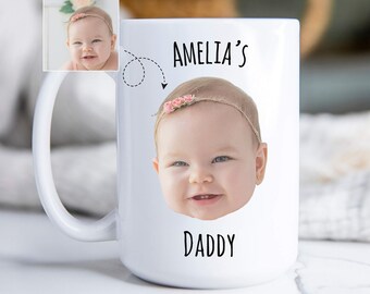 Custom Baby Face Mug, Personalize Child Photo Cup for Mom Dad, New Daddy Birthday Gift, Personalized Christmas Mug, Baby Picture Mug for Dad