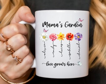 Mama's Garden Personalized Mug, Kids Birth Month Flower, Mom Birthday Gift, Birth Flower Coffee Mug, Mommy Gift From Kids, Gift for Her