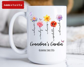 Grandma's Garden Custom Mug, Personalized Birth Flower Gift, Grandma Birthday Gift, Granny Mothers Day Gift,Grandma Birth Flower Mug