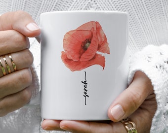 Custom Mug Flower and Vertical Name, Mom Gift, Sister Gift, Teacher Gift, Personalized Gift,Personalized Mug, Christmas Gift,Pretty Mug 11oz