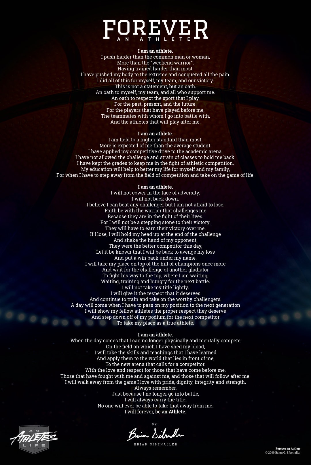Basketball Poem Poster Print / Forever an Athlete Poetry Gift