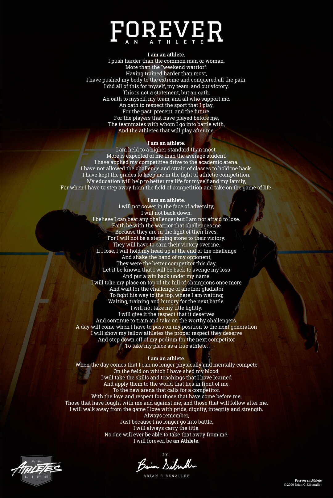 Basketball Poem Poster Print / Forever an Athlete Poetry Gift