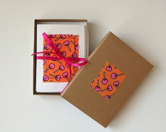 Set of 5 Hand-made Blank Cards - Lolly Fabric