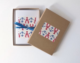 Set of 5 Hand-made Blank Cards - Lobster & Anchor Fabric