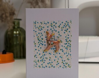 Blank Card featuring Fabric & Deer Charm
