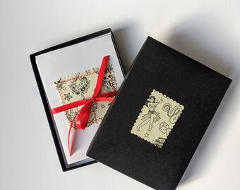 Set of 5 Hand-made Blank Cards - Tattoo Fabric