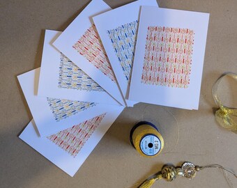 Set of 6 Christmas Cards featuring Decoratively Stitched Fabrics  - 2 designs - Retro Candles Pattern
