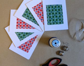 Set of 6 Christmas Cards featuring Decoratively Stitched Fabrics  - 2 designs – Stars