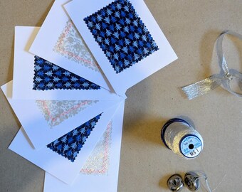 Set of 6 Christmas Cards featuring Decoratively Stitched Fabrics  - 2 designs – Trees & Floral
