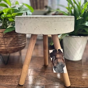 10 Inch Handmade Concrete & Wood Plant Stand