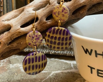 Geometric Purple and Gold Earrings