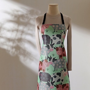 Floral Cow Rooster Rat Farm Animal Full Adult Apron Cute Black and White Cow Kitchen Gift for Mom Grandma Wife Aunt