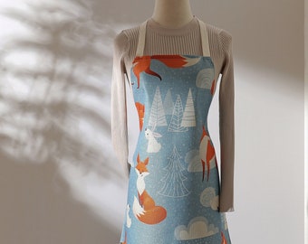 Bunny Fox Baby Blue Fun Animal Apron, Cooking BBQ Unisex Apron Gift for Chef Animal Lovers