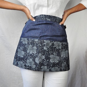 Dark Blue Denim Abstract Textured Jean 6 Pockets half garden Gift for Gardeners Florist Tool Apron for Teachers