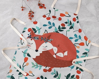 Orange Fox Family BBQ Cooking Unisex Apron Christmas Kitchen Gift for Mom Dad Grandparents Animal Lovers