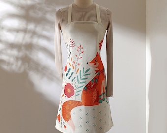 Orange Fox Apron, Colorful Forest Animal Winter Fox Cooking BBQ Unisex Apron Gift for Chef Animal Lovers