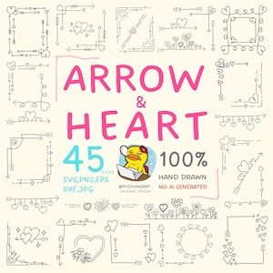 Pfeil & Herz Clipart. Handgezeichnete SVG-PNG Rahmen, süße Liebespfeile, digitales Scrapbooking, Valentinstag Rahmen Bundle