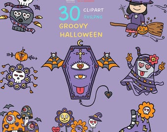 Kawaii Halloween Clipart, Spider Skull Ghost PNG SVG, Sublimation Stickers