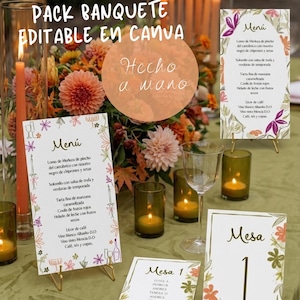 Papelería boda editable Canva | Seating plan, meseros y menú | Kit boda digital elegante | Descarga inmediata