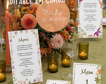Papelería boda editable Canva | Seating plan, meseros y menú | Kit boda digital elegante | Descarga inmediata