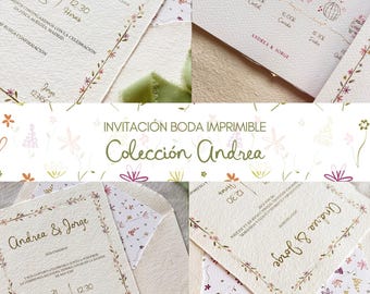 Elegant Line Art Wedding Invitation & Details Card Template | Floral Canva Template | Modern Printable Wedding Suite | Andrea Collection