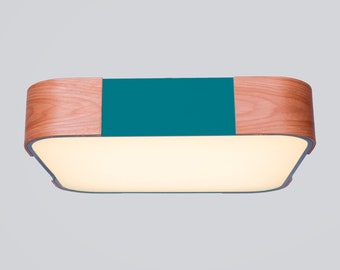 YUDA Modern Oak LED Ceiling Light | Square Linear Lighting