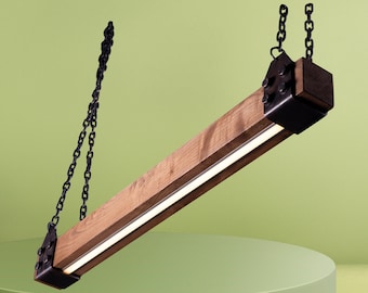 Handgemaakte massief houten led-hanglamp | Lineaire kroonluchter