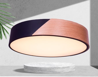Modern Oak Wood LED Ceiling Light | Round Surface Mount Lighting