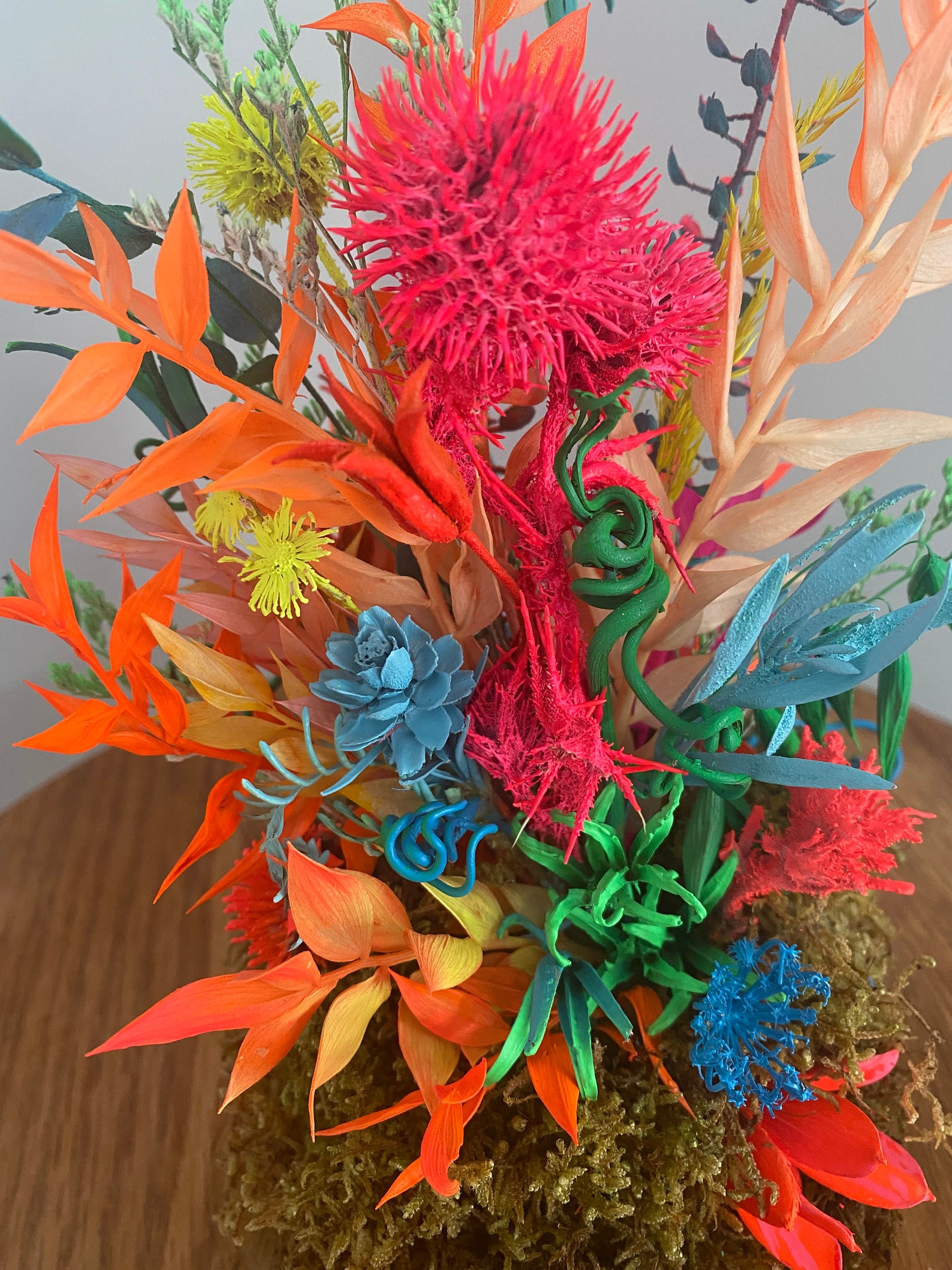 Colorful Dried Flower Cloche Contemporary Statement Decor Etsy