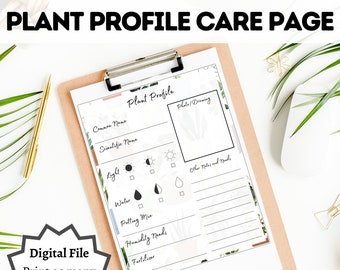Plant Profile Care Page, Printable, Digital Download, Instant Download.