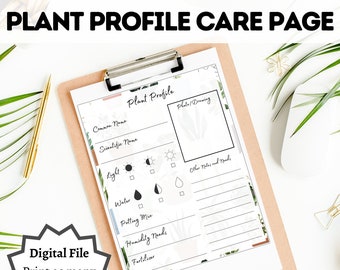 Plant Profile Care Page, Printable, Digital Download, Instant Download