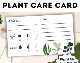 Plant Care Card, Blank Card, Printable, Digital Download, Instant Download - Style 1