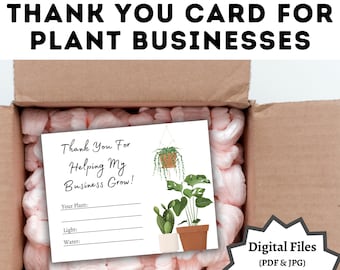Business Thank You Card, Plant Businesses, Printable, Digital Download, Instant Download.