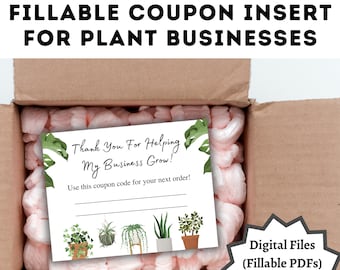 Coupon Card, Fillable, Plant Businesses, Printable, Digital Download, Instant Download.