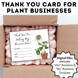 Business Thank You Card, Plant Businesses, Printable, Digital Download, Instant Download.