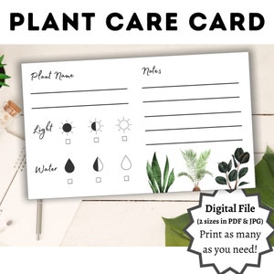 Tarjeta de cuidado de plantas, tarjeta en blanco, imprimible, descarga digital, descarga instantánea - Estilo 1.