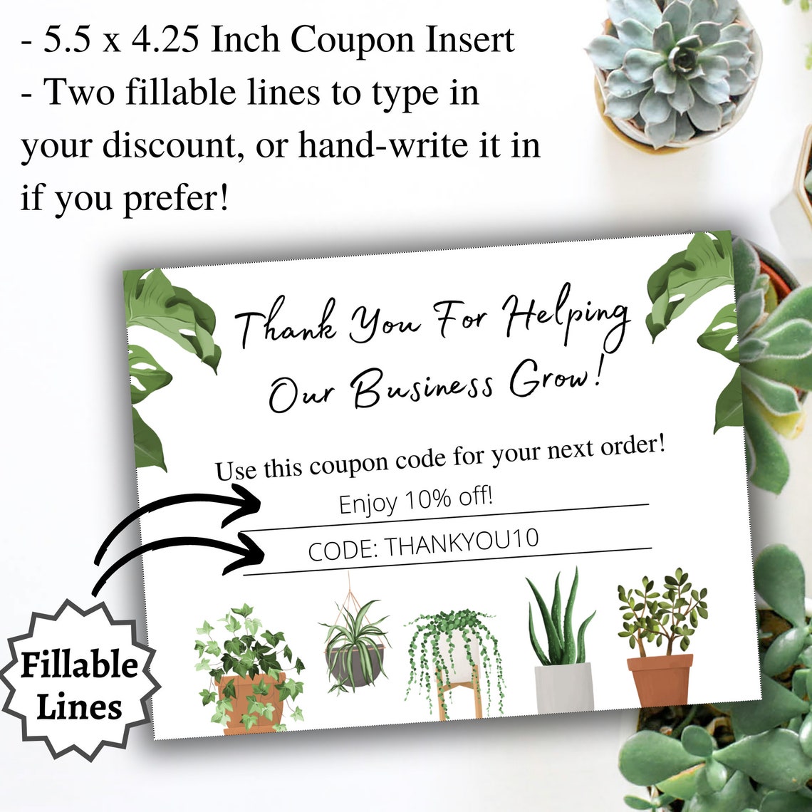 Coupon Card, Fillable, Plant Businesses, Printable, Digital Download ...