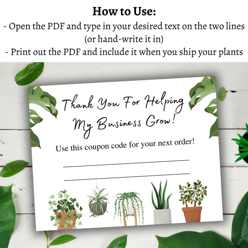 Coupon Card, Fillable, Plant Businesses, Printable, Digital Download