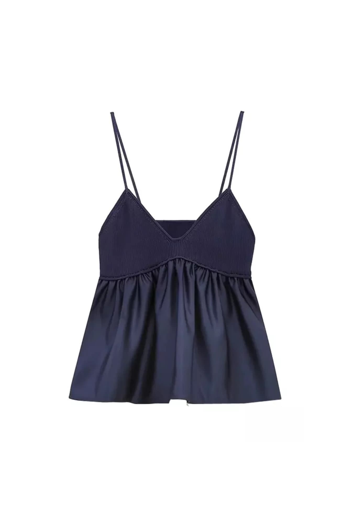 Navy Blue Knitted Crop Top W/ Ruffle Bottom - Etsy