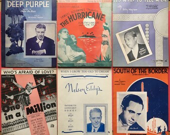 18 Pieces Of Rare Vintage 1930&#39;s Sheet Music in Various Condition Bing Cary Grant Lamour Hope