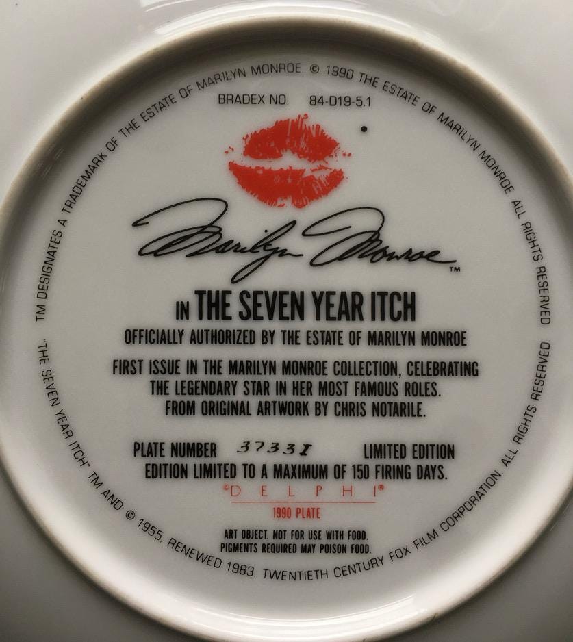 Marilyn Monroe 7 Year Itch DELPHI Collectors Plate 20th C Fox