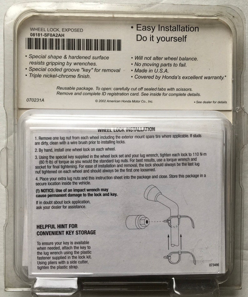 Genuine Honda Wheel Lock Set 08181SF0A2AH Brand New in Original