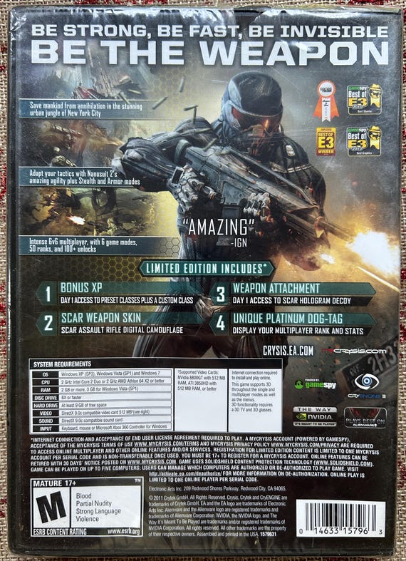 Crysis 2 Limited Edition 3D Compatible New Sealed PC DVD-ROM 2011